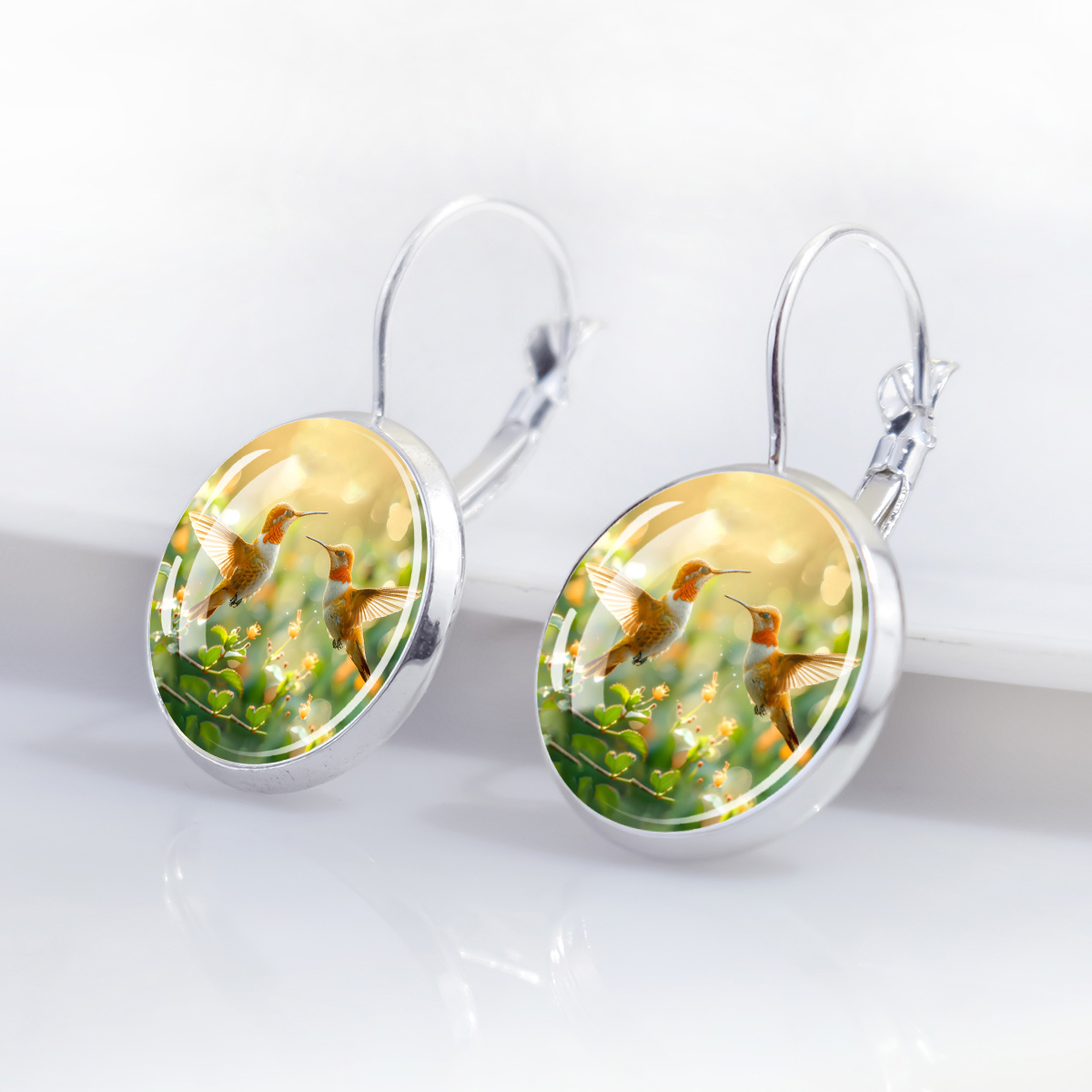 Rustic-Style Hummingbird Theme Earrings